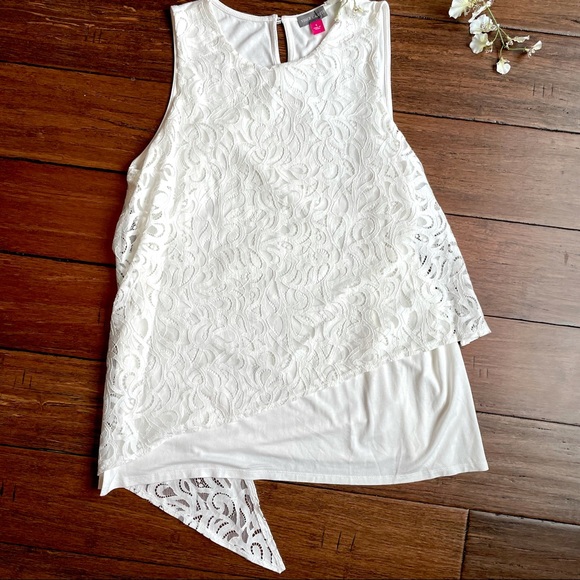 Vince Camuto Tops - Vince Camuto Sleeveless Asymmetric Lace Layer Top